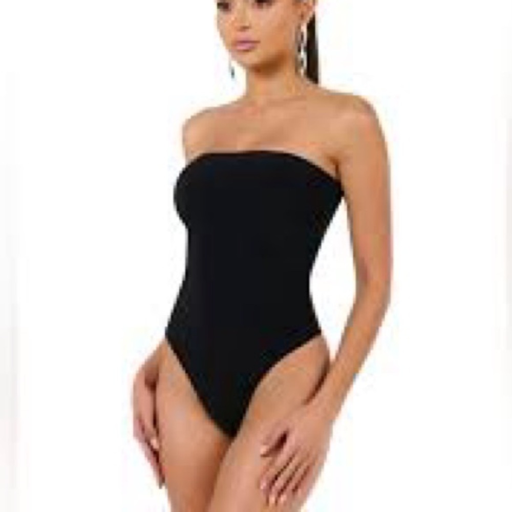 NEW Naked Wardrobe Plush Strapless Bodysuit Black Sz L